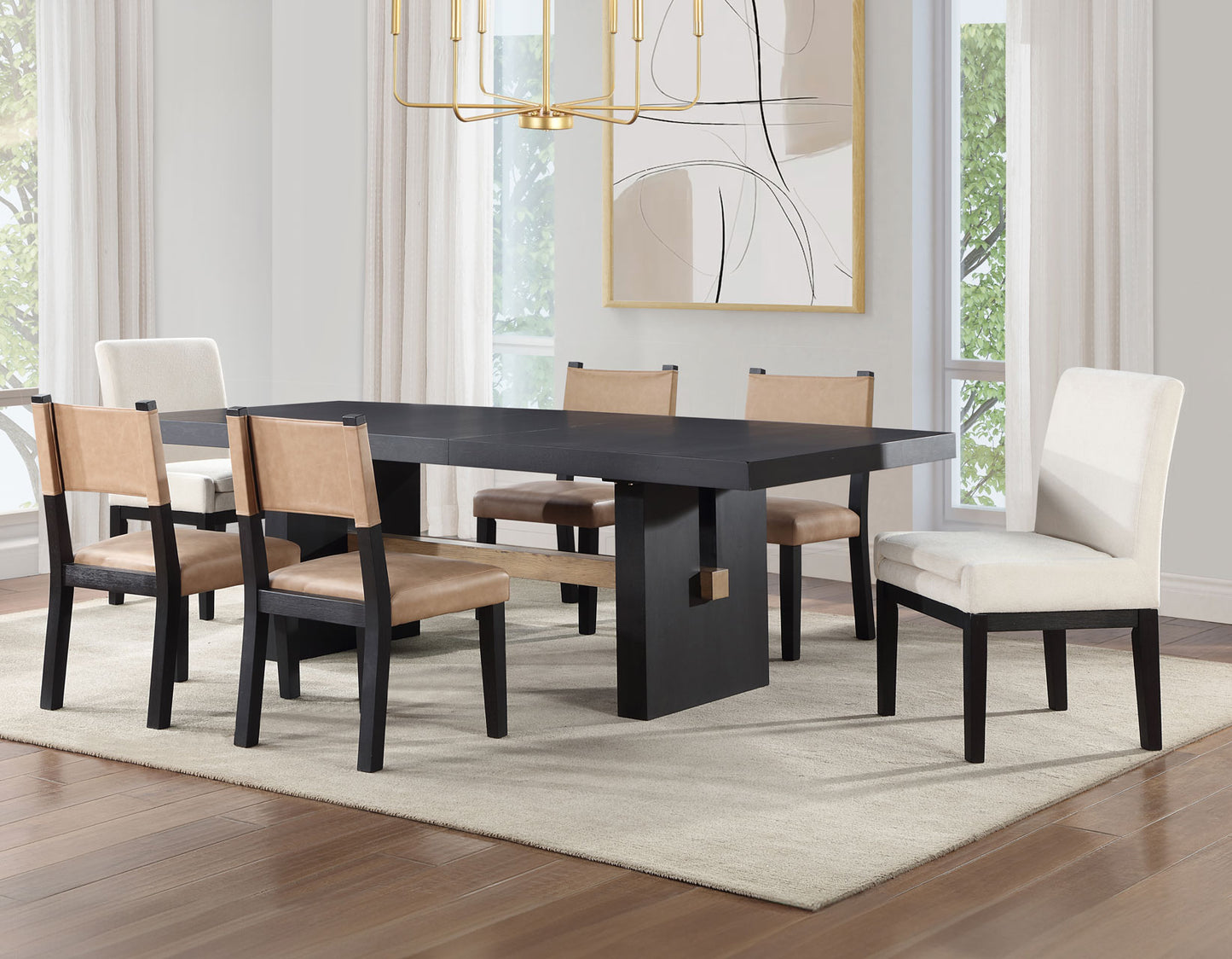 Aubrey Black 7-Piece 78-96" Dining Set