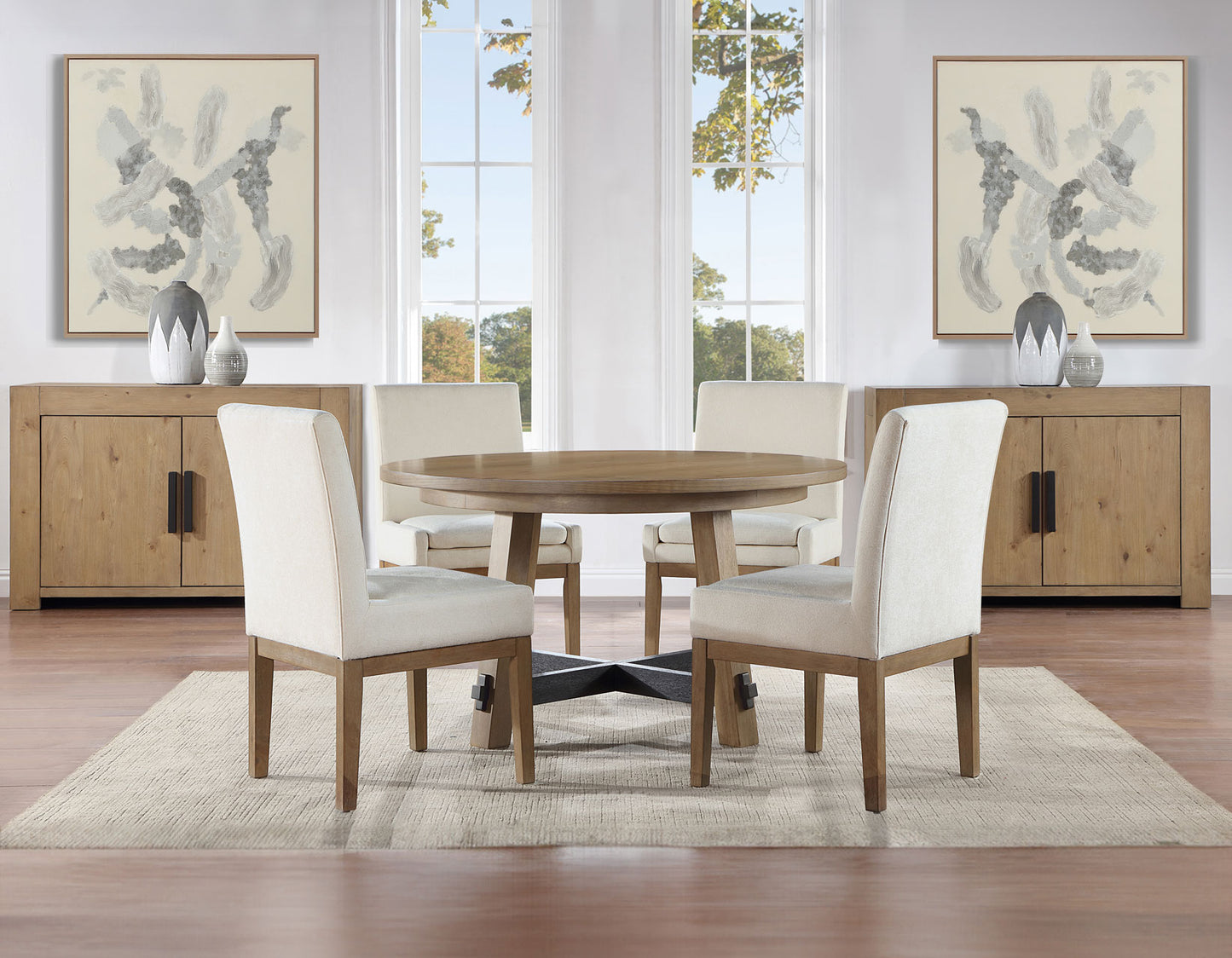 Aubrey 5-Piece 54" Round Dining Table Set, Driftwood