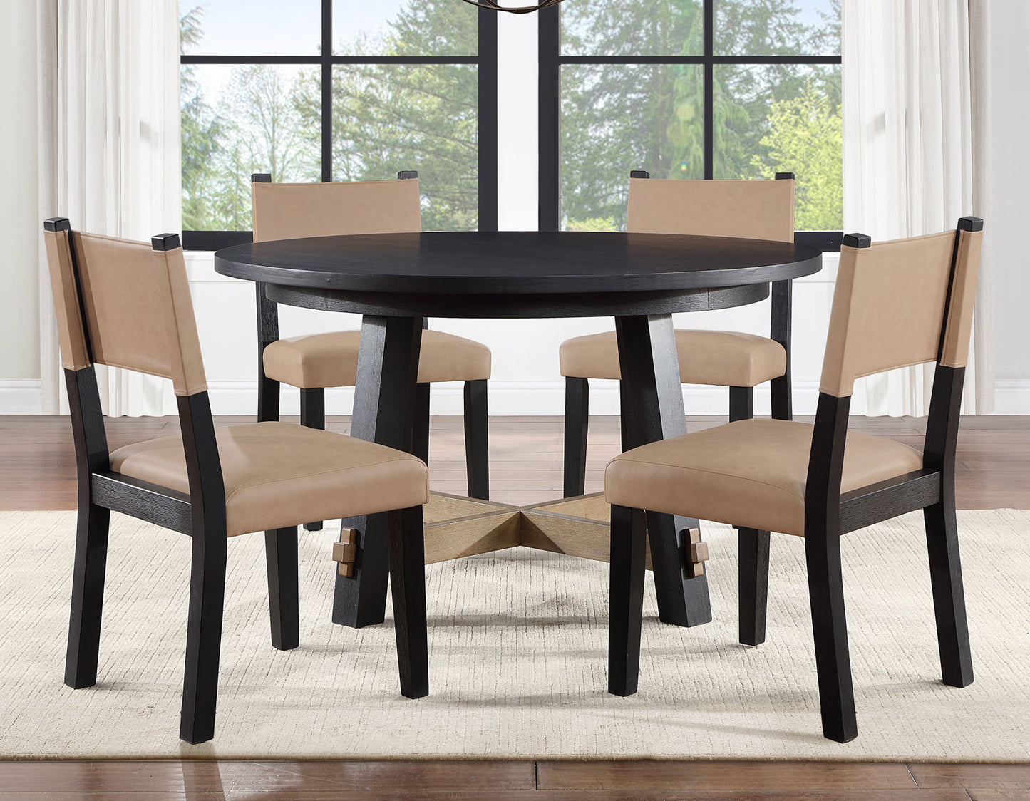 Aubrey 54" Round Dining Table, Black with Driftwood Stretchers