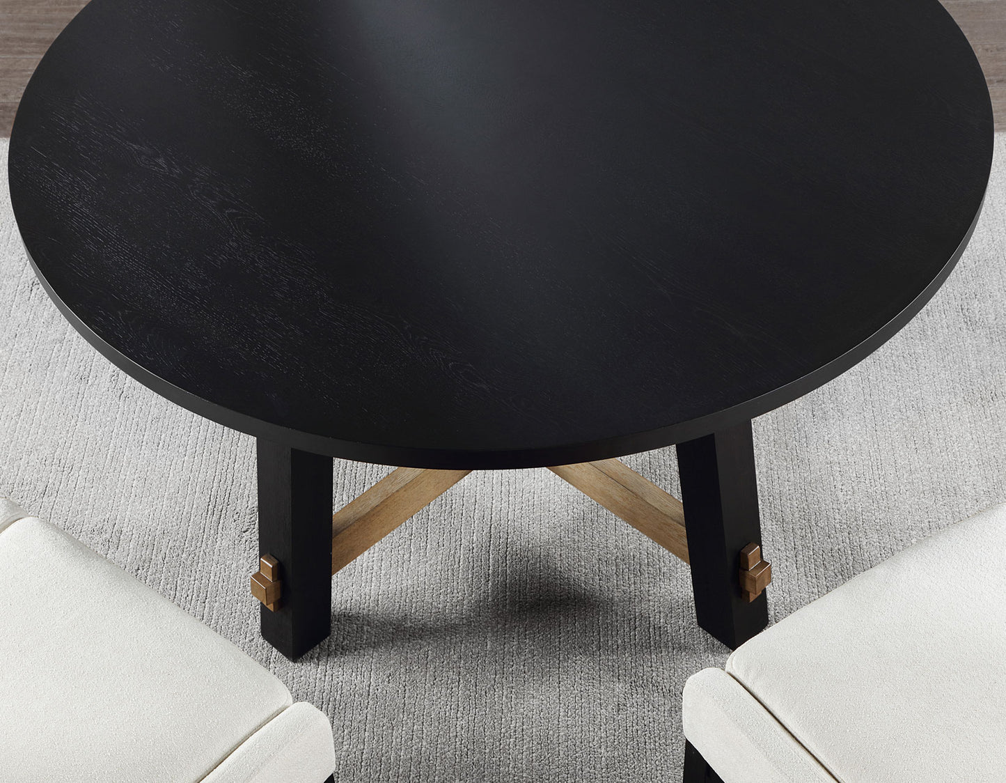 Aubrey 54" Round Dining Table, Black with Driftwood Stretchers