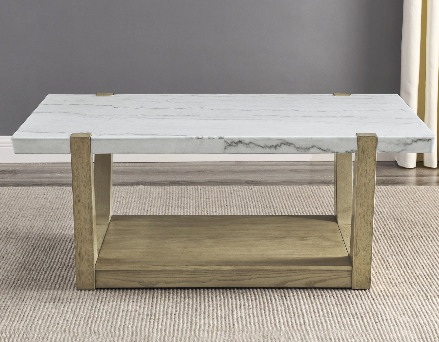 Perth White Marble Top Cocktail Table with Casters