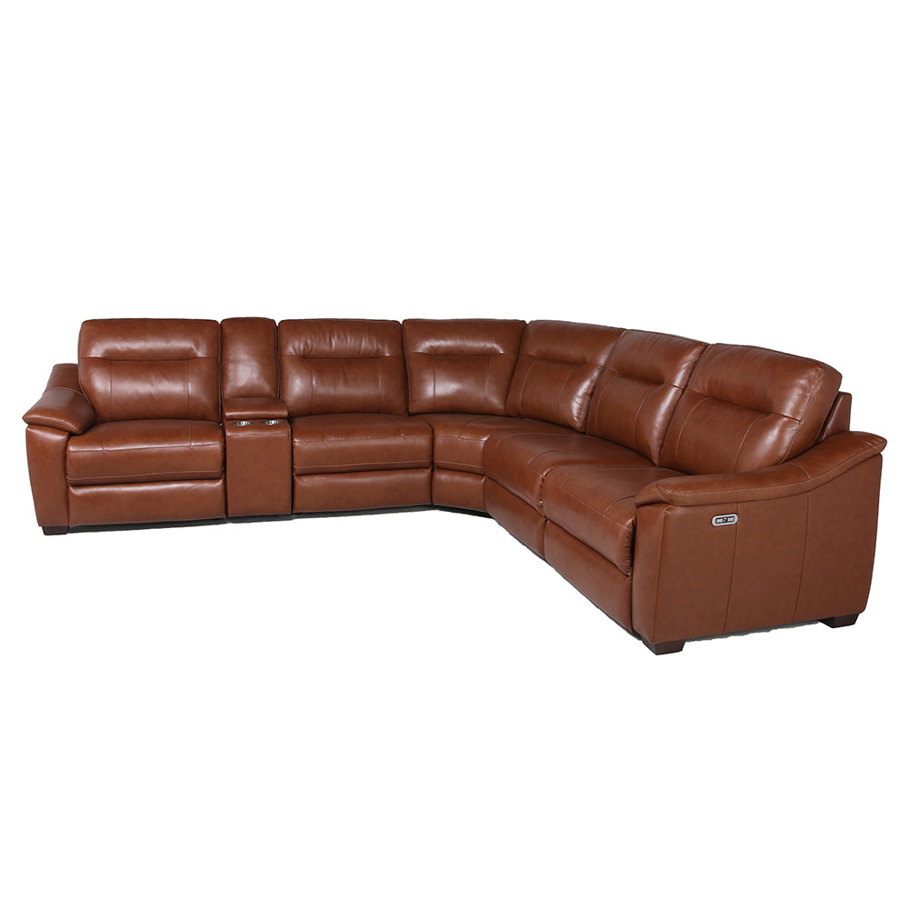 CASA 6-PIECE LEATHER DUAL-POWER RECLINING SECTIONAL, COACH