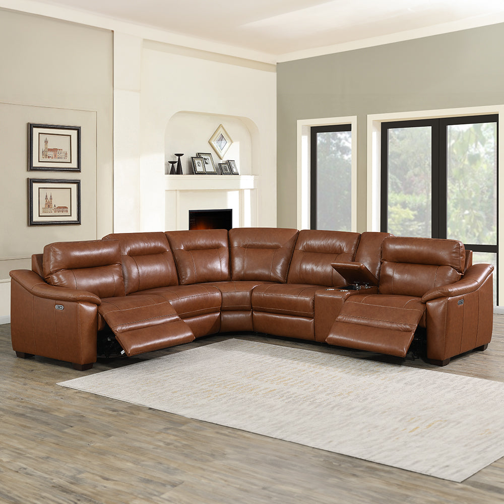 CASA 6-PIECE LEATHER DUAL-POWER RECLINING SECTIONAL, COACH