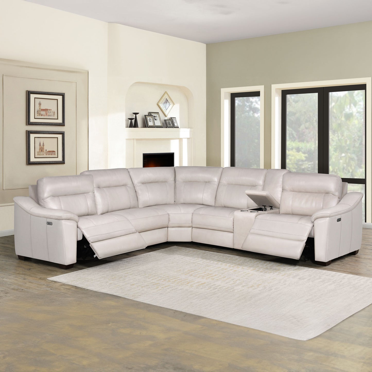 CASA 6-PIECE LEATHER DUAL-POWER RECLINING SECTIONAL, IVORY