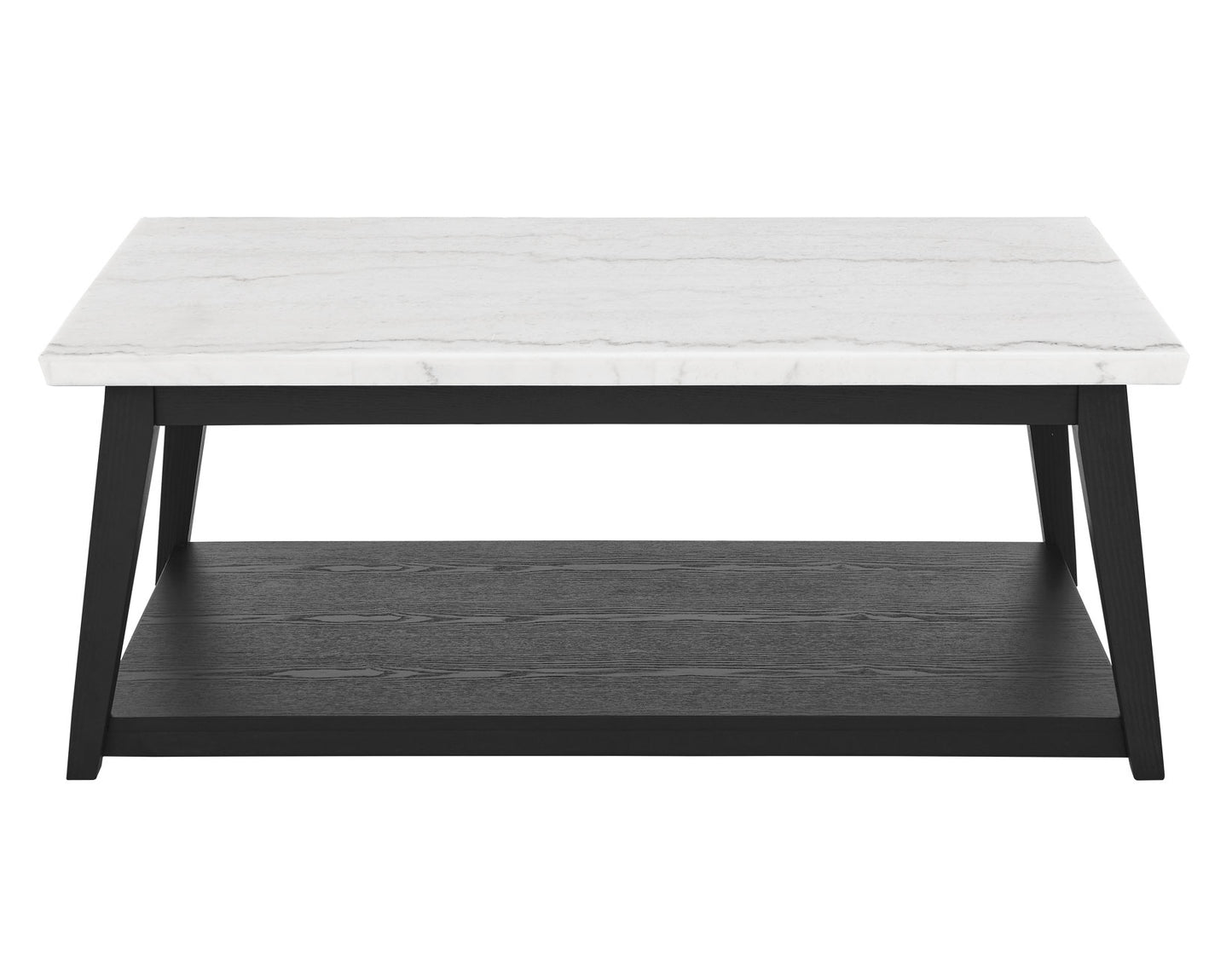 Vida White Marble Cocktail Table with Casters, Black Finish