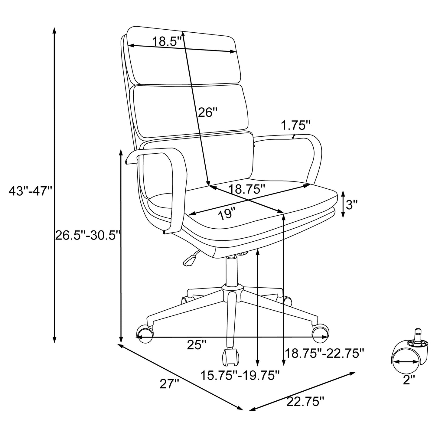 Ximena Upholstered Adjustable High Back Office Chair Grey