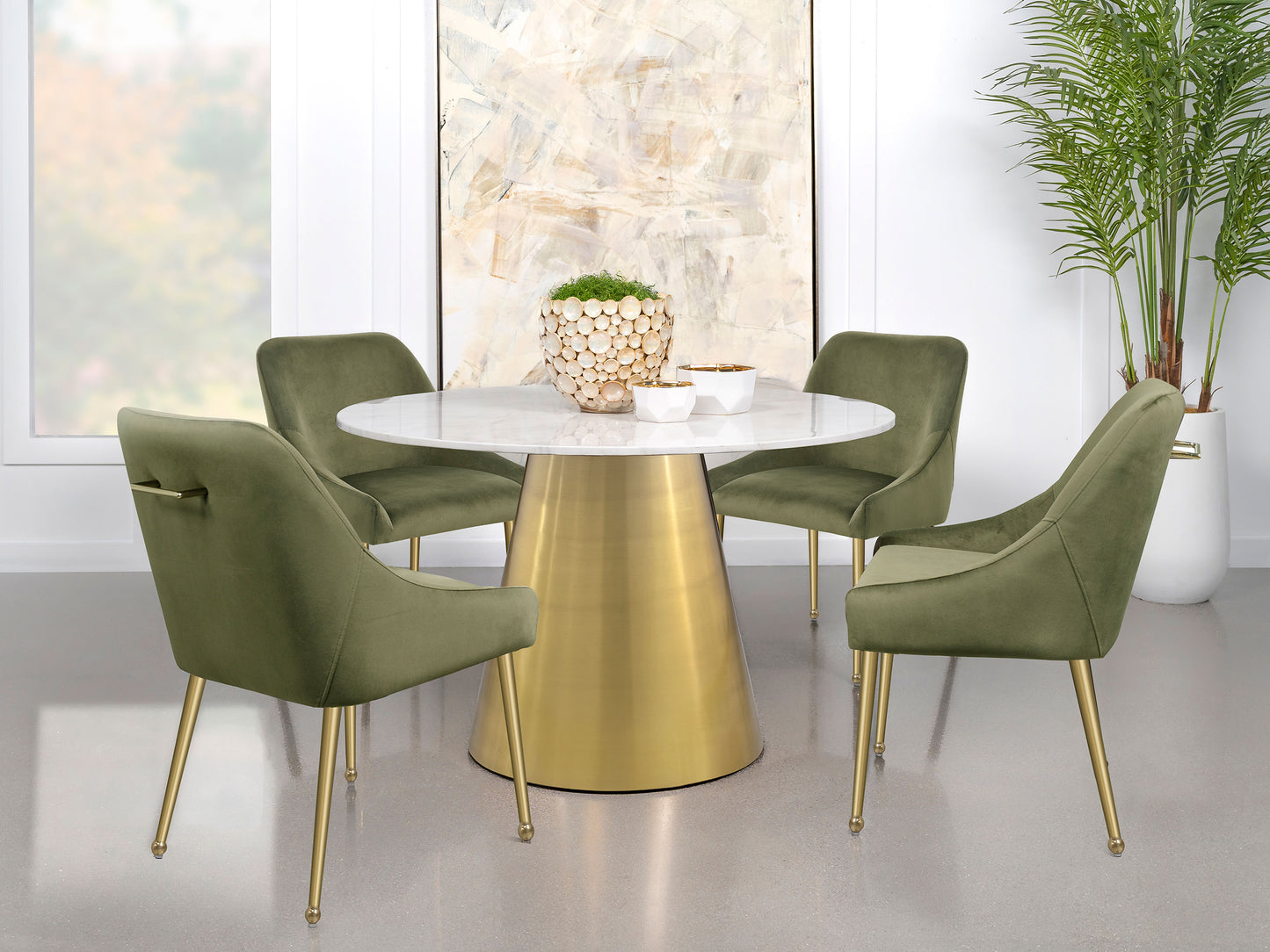 Ambrose Round 50-inch Marble Top Dining Table Brushed Gold