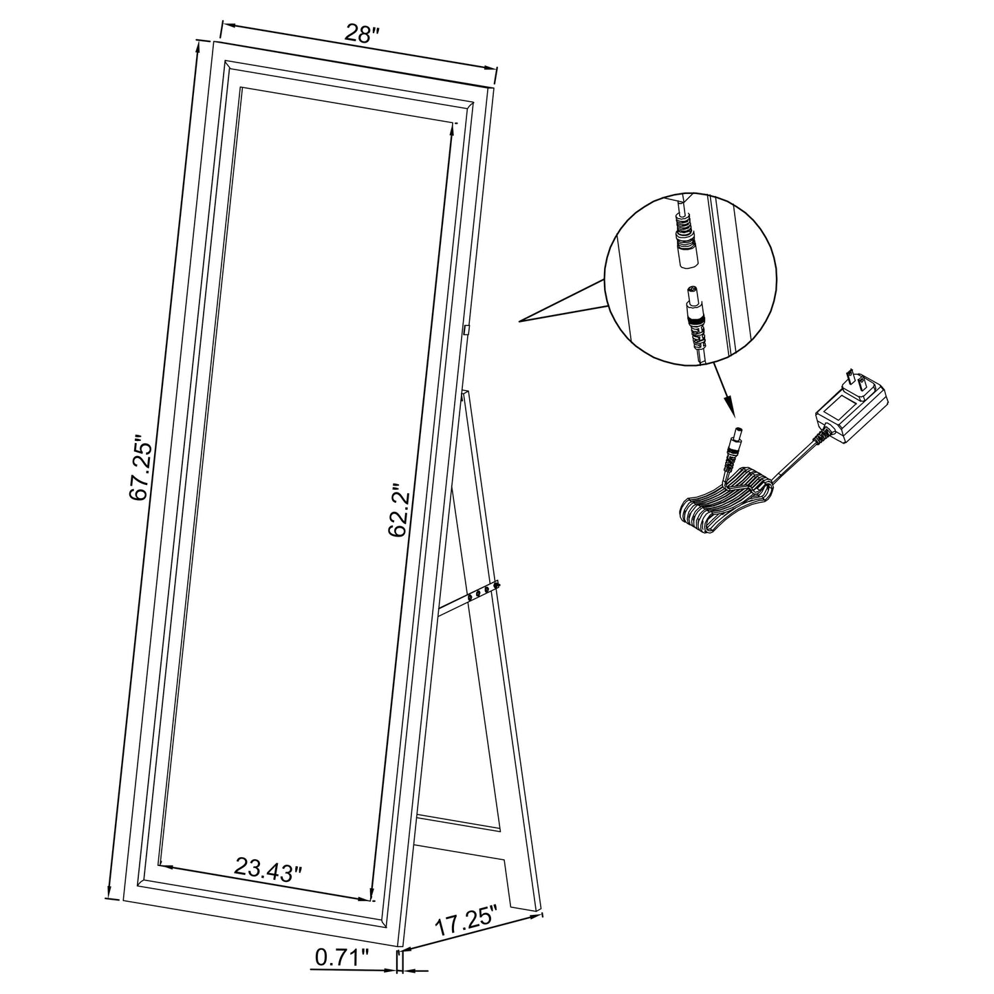 Windrose 28 x 67 Inch Tempered LED Standing Mirror White