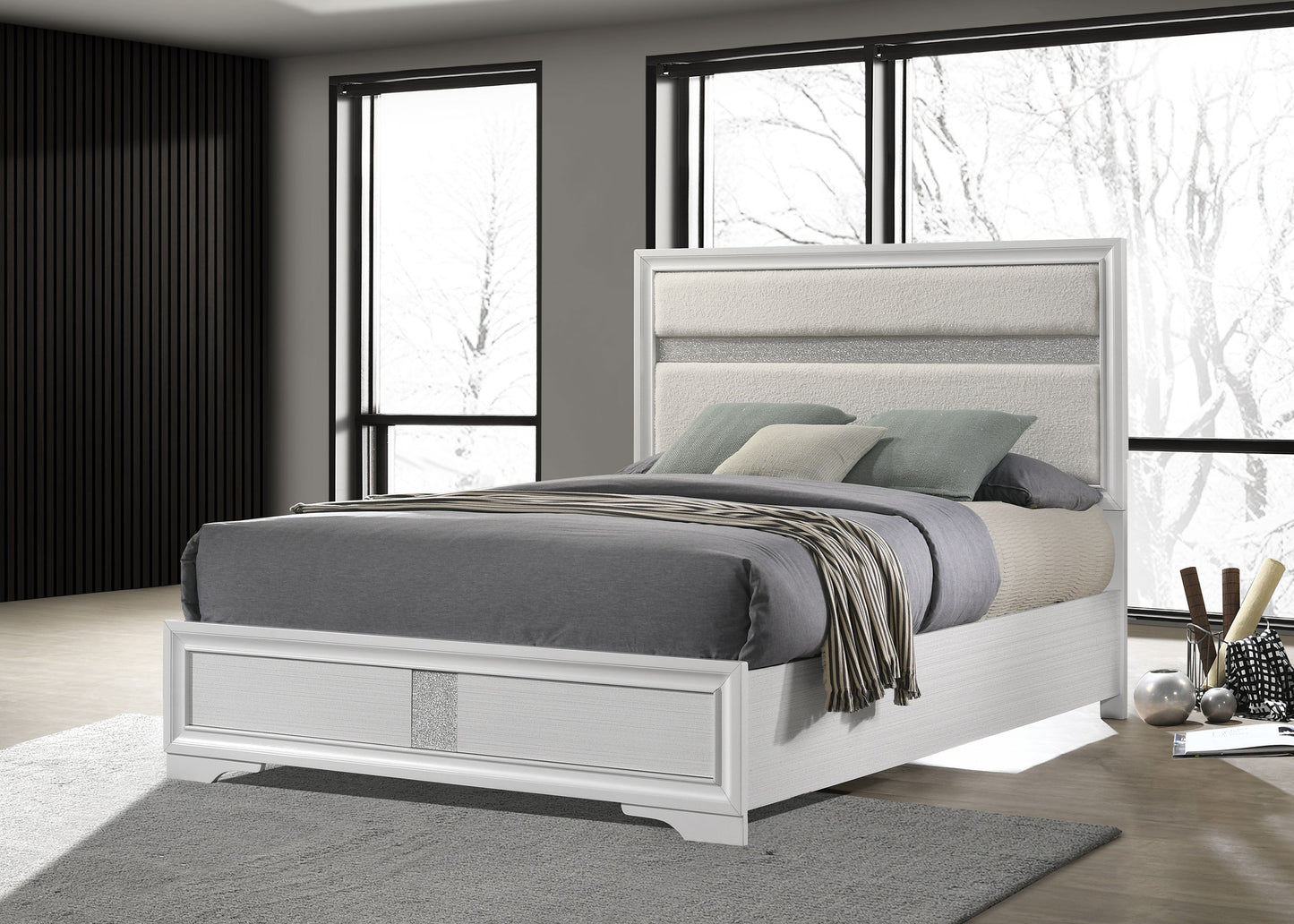 Miranda 54-inch Upholstered Eastern King Panel Bed White