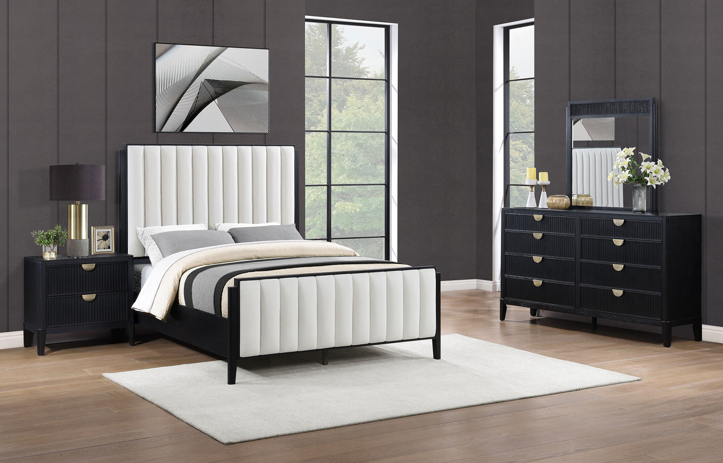 Brookmead 4-piece Upholstered Cal King Bedroom Set Black