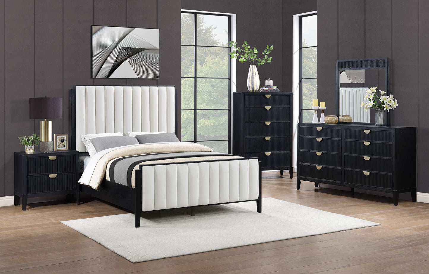 Brookmead 5-piece Upholstered Queen Bedroom Set Black