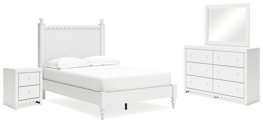 Mollviney Full Panel Bed with Mirrored Dresser and Nightstand