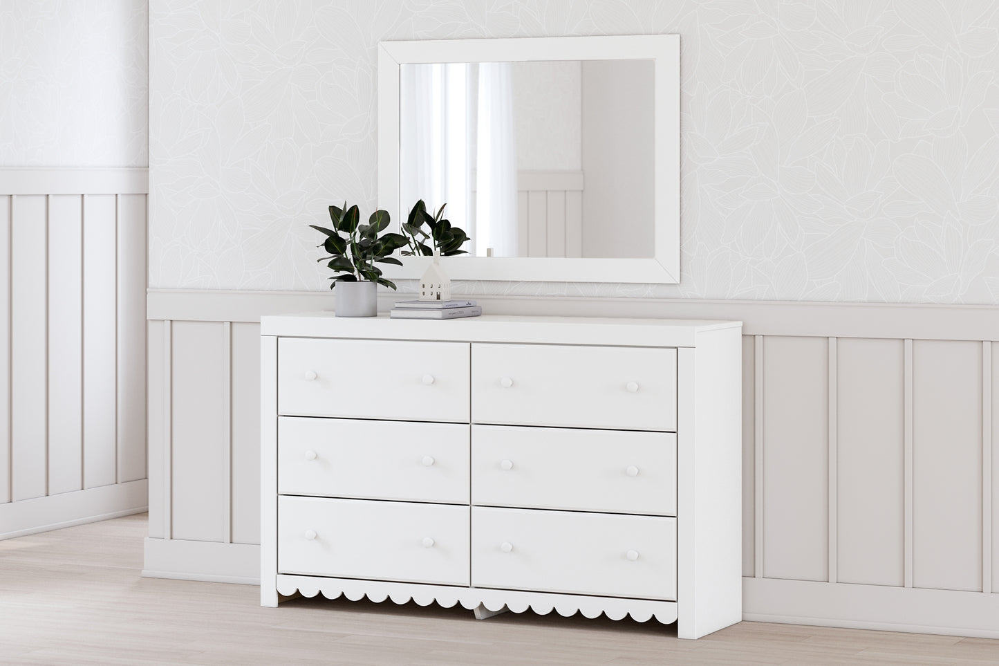 Mollviney Full Panel Bed with Mirrored Dresser, Chest and 2 Nightstands