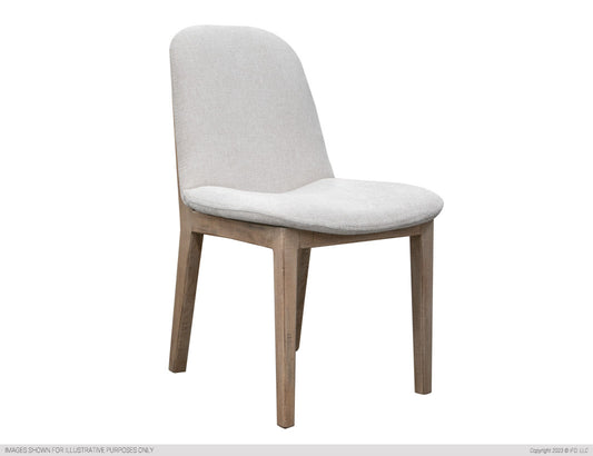 Upholstered Chair Beige Fabric & Wooden Base