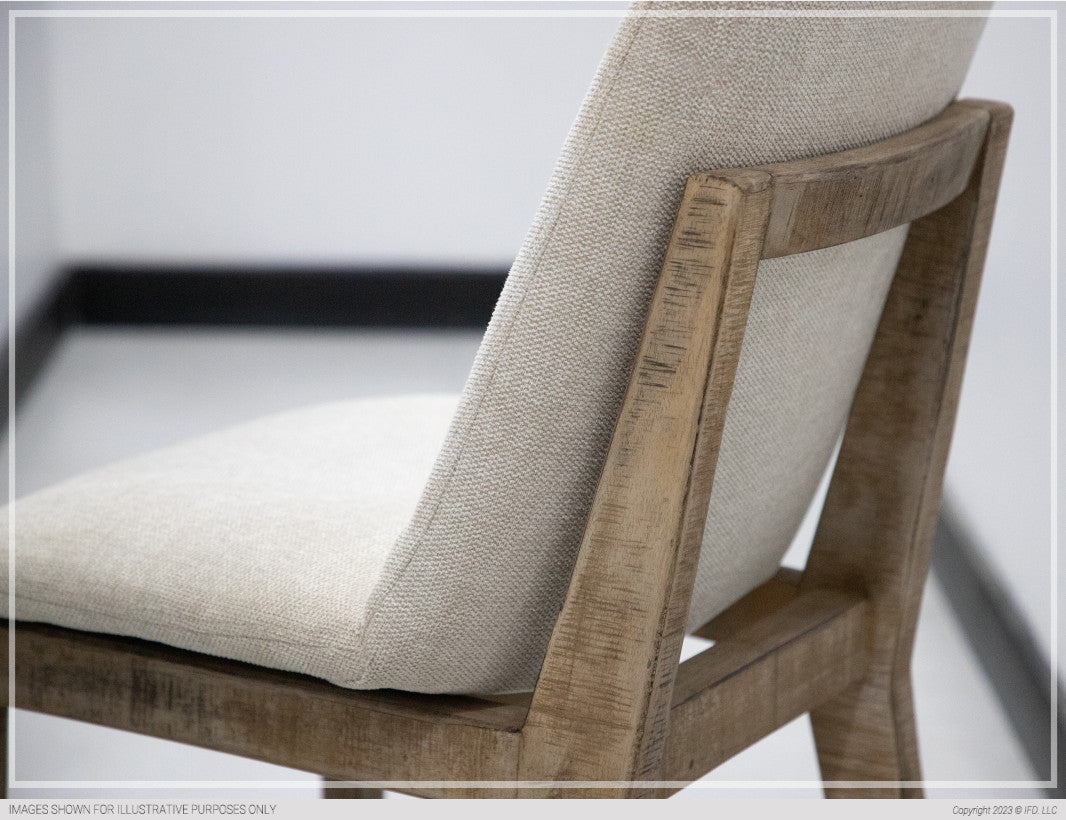 Upholstered Chair Beige Fabric & Wooden Base