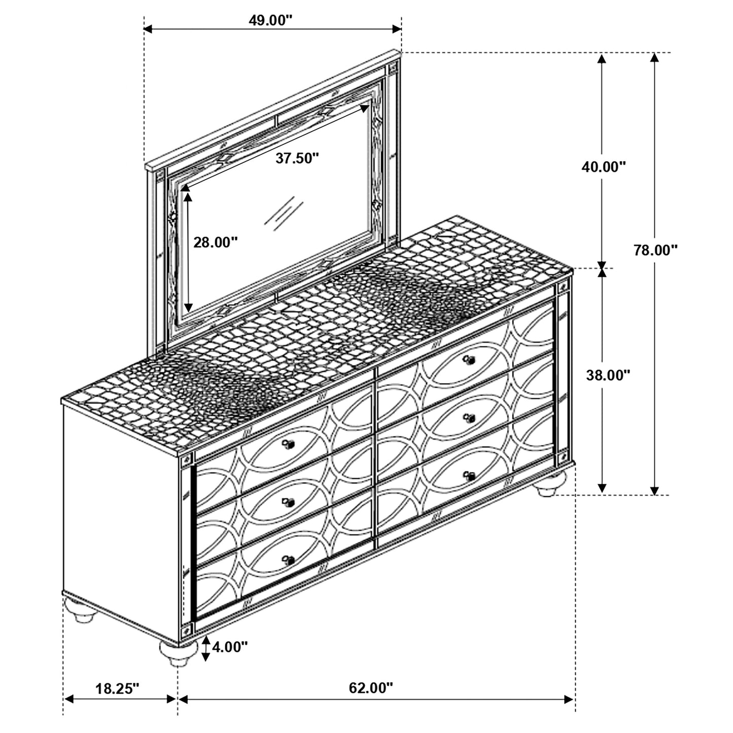 Gunnison 6-drawer Dresser with Mirror Silver Metallic