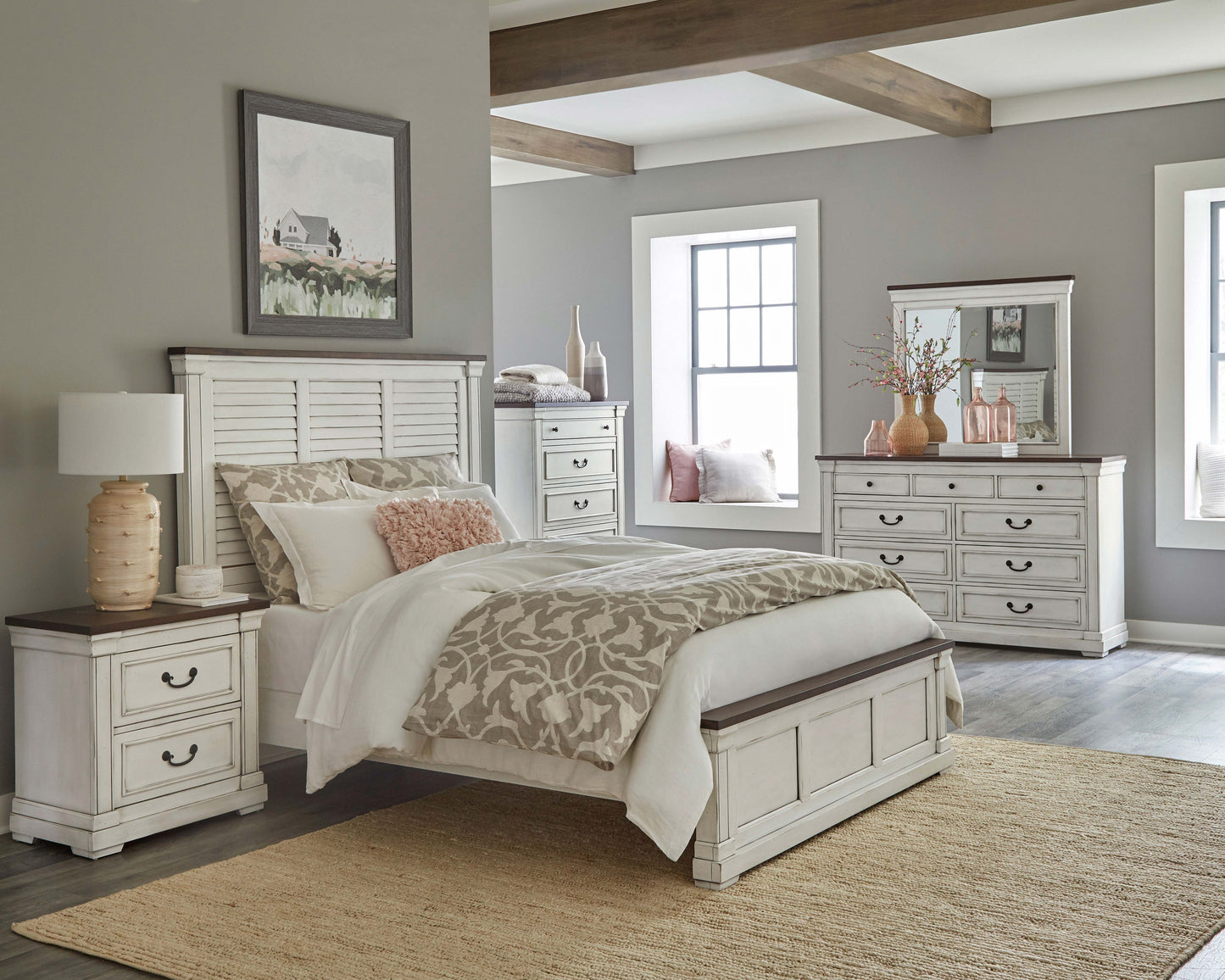 Hillcrest 9-drawer Dresser with Mirror Distressed White