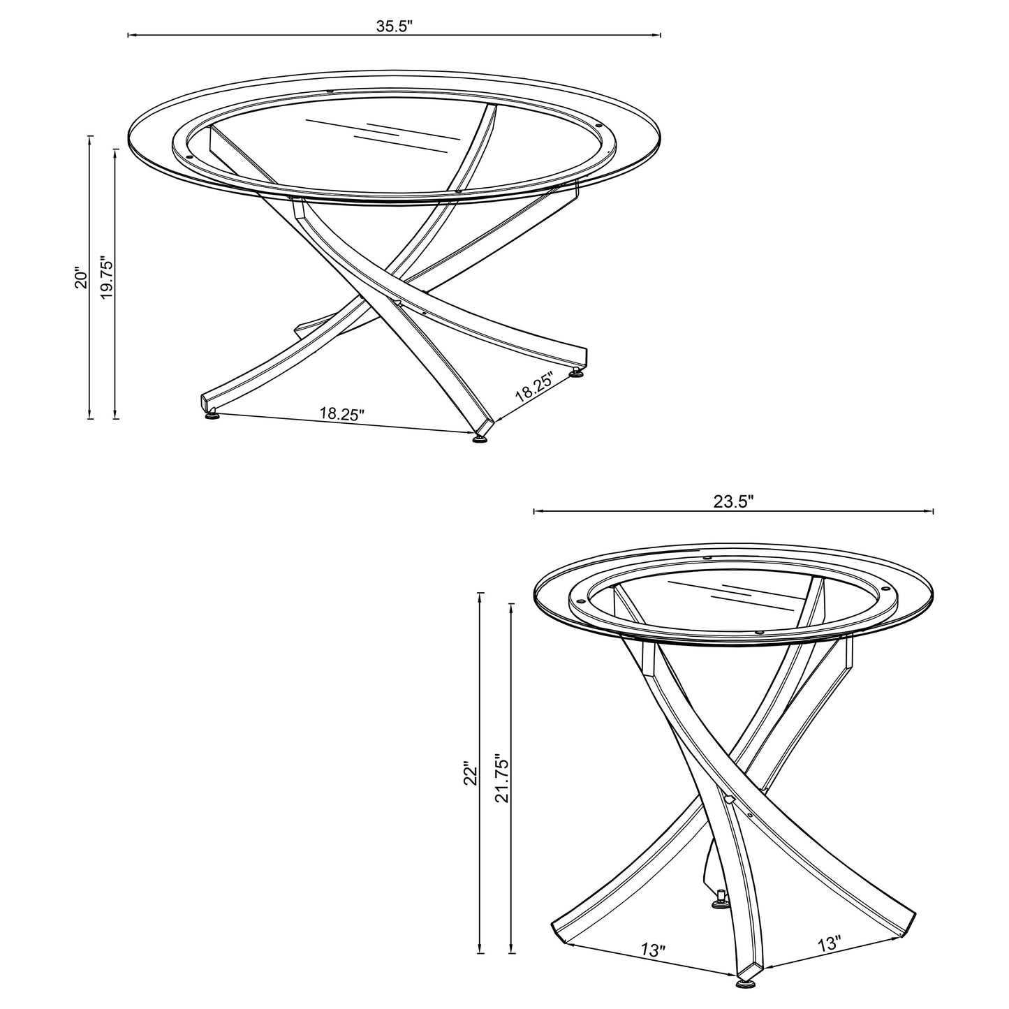 Brooke 3-piece Round Glass Top Coffee Table Set Chrome