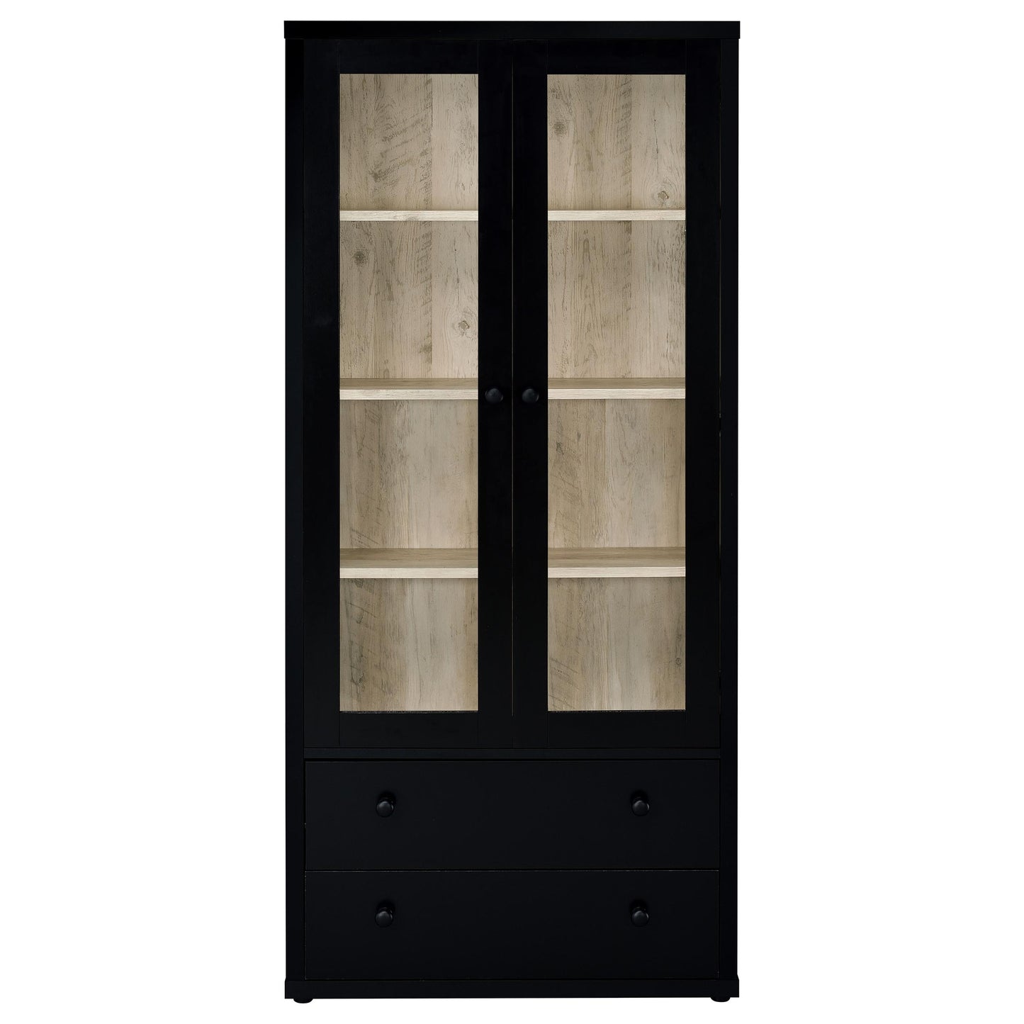 Hawthorne 4-shelf Glass Door Cabinet with Drawers Black