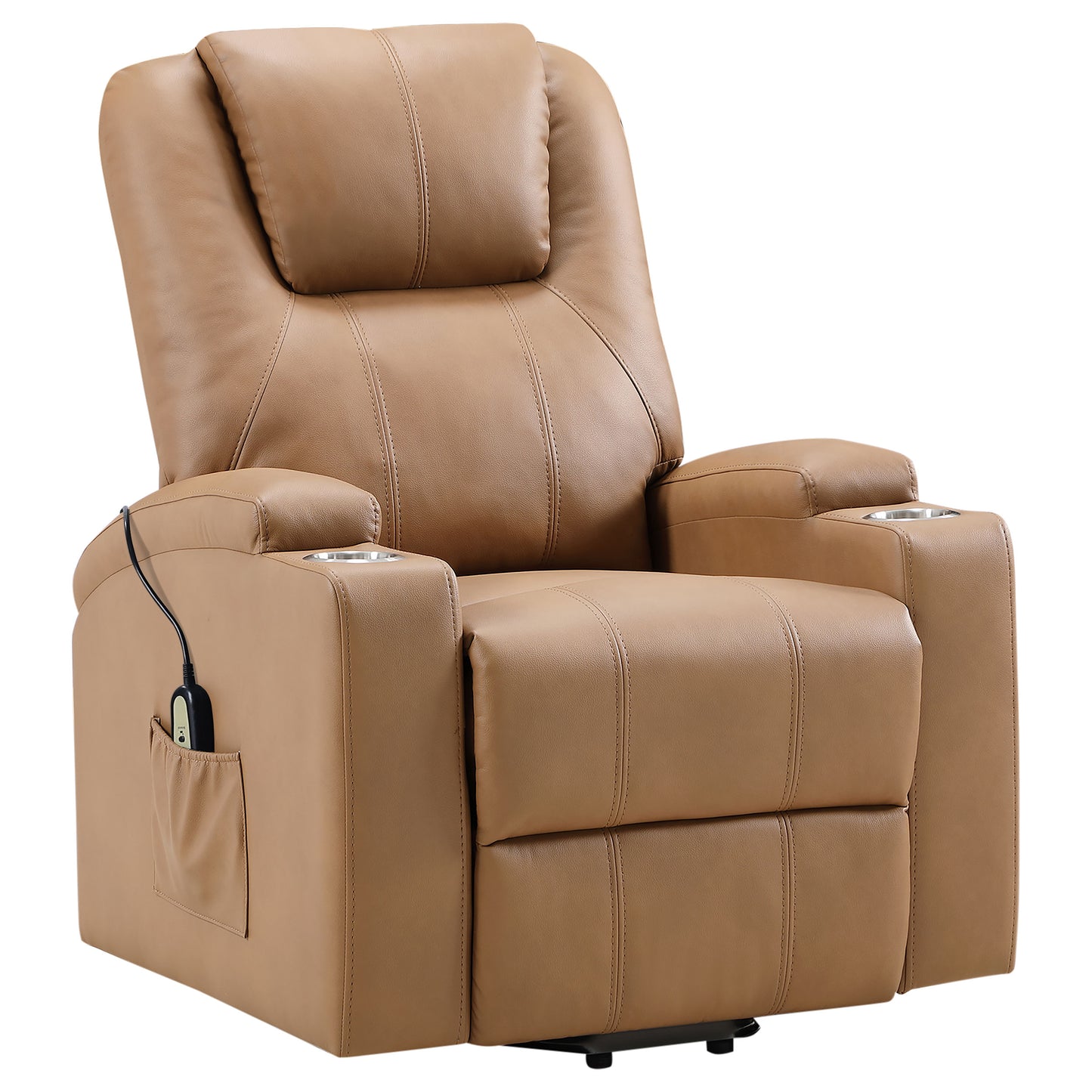 Armstrong Upholstered Power Lift Massage Recliner Camel