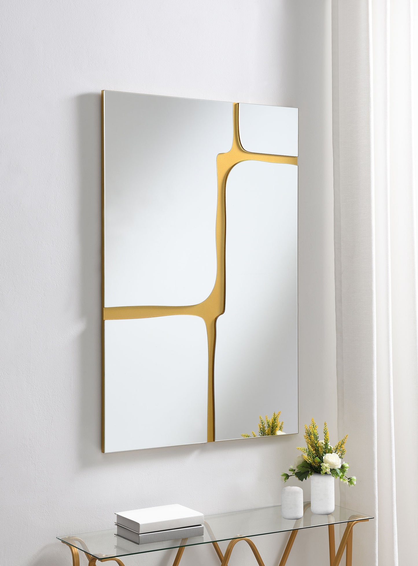 Kimberly 32 x 47 Inch Kintsugi Style Wall Mirror Gold