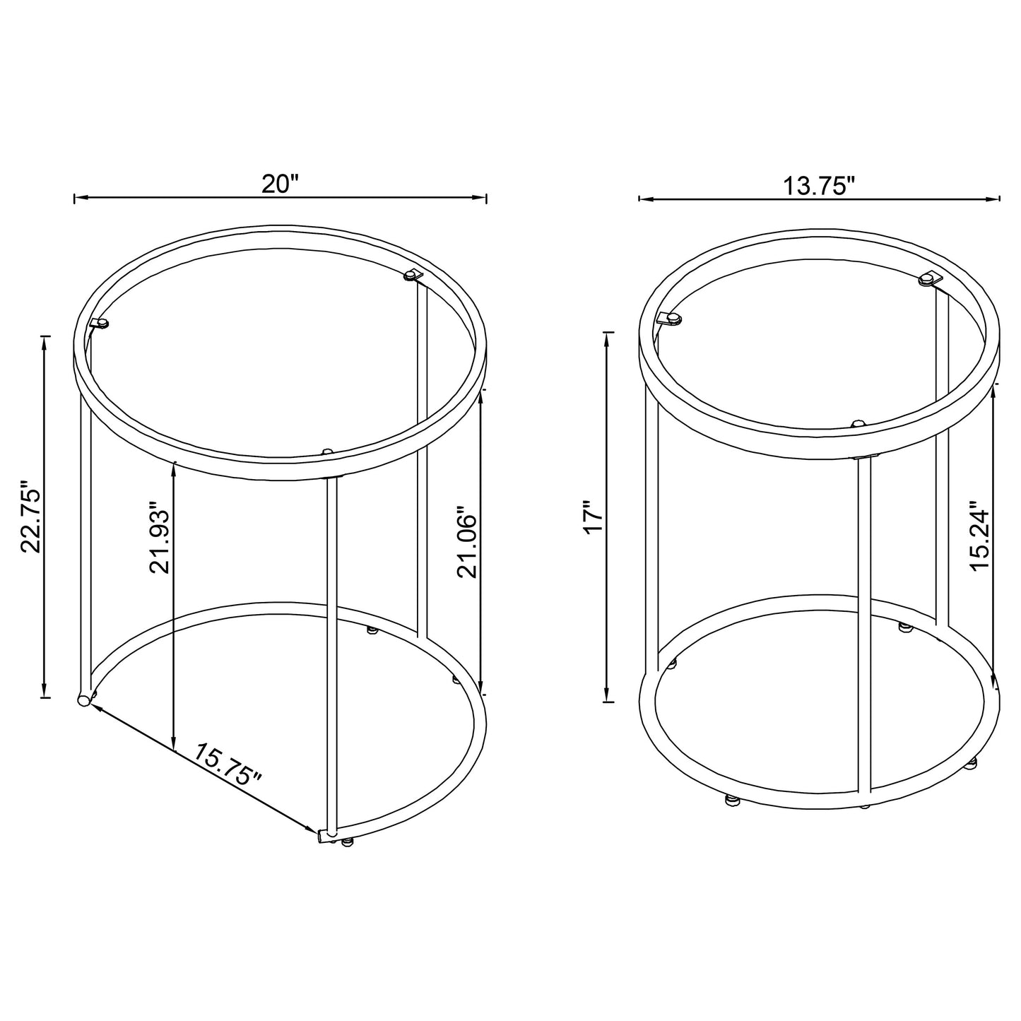 Maylin 2-piece Round Glass Top Nesting Table Set Gold