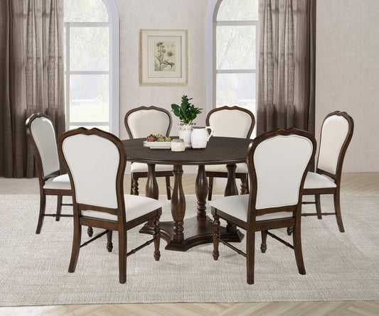 Landon 7-piece 60-inch Round Dining Table Set Rich Brown