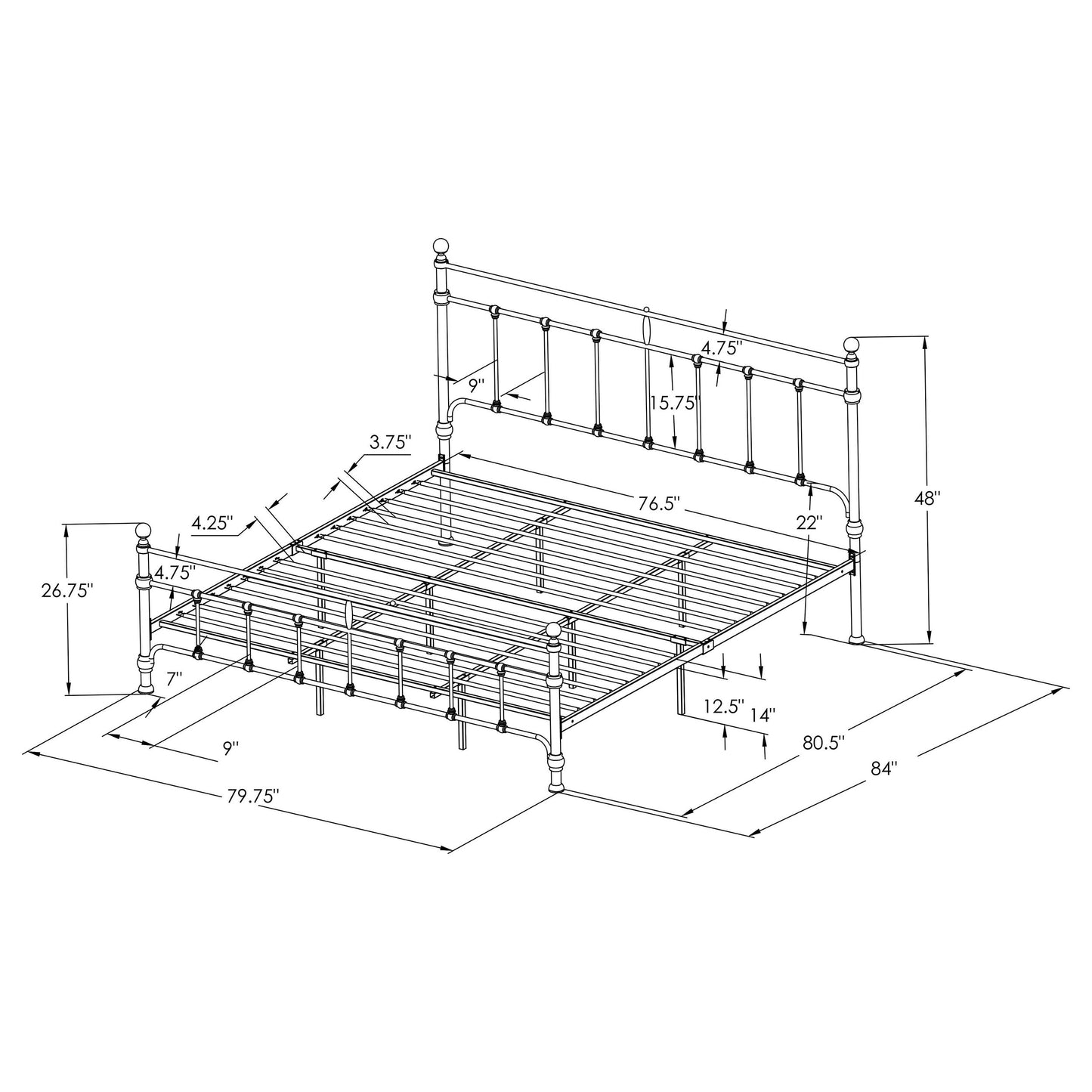 Novak 48-inch Metal Eastern King Open Frame Bed Matte Black