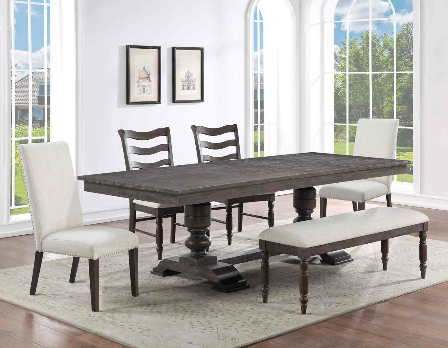 Hutchins 6-Piece Dining Set, Upholstered Chairs
(Table, 4 Side Chairs & Bench)