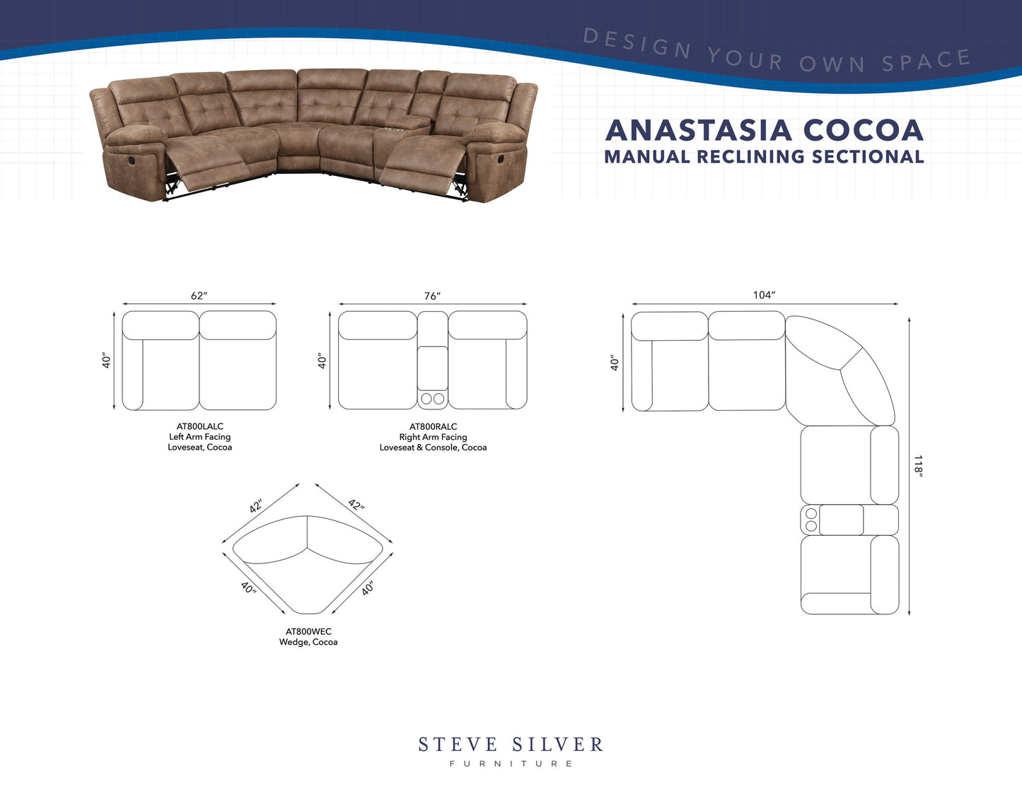 Anastasia 3-Piece Manual Reclining Sectional