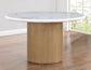 Colvin 52″ Round White Marble Table, Toffee Finish