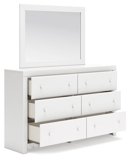 Mollviney Full Panel Bed with Mirrored Dresser and Chest