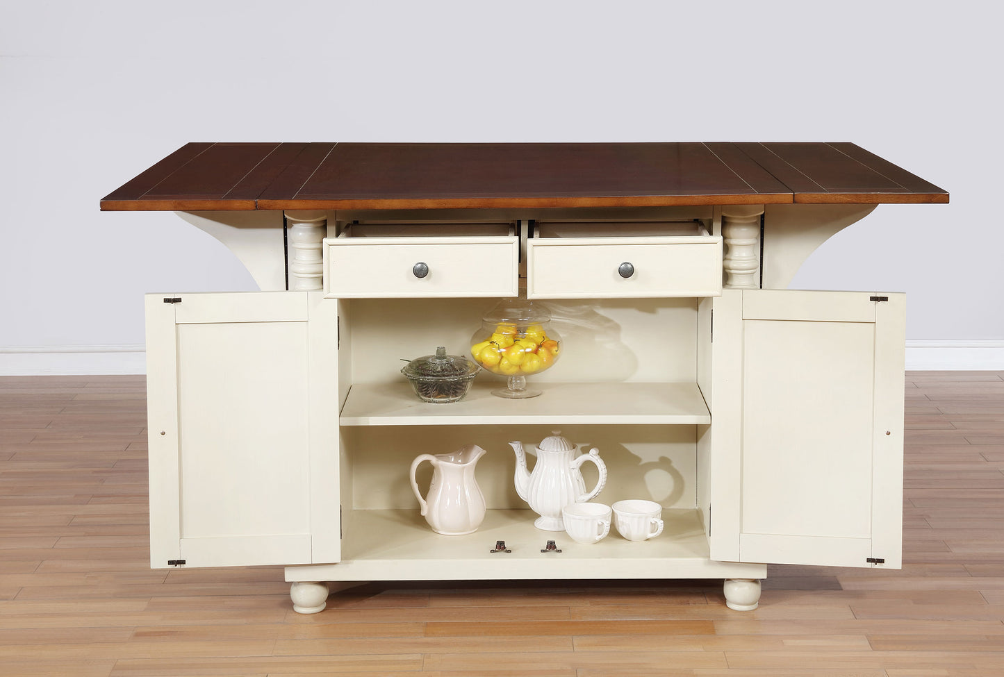 Slater 2-drawer Drop Leaf Kitchen Island Table Buttermilk