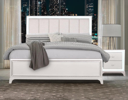 Cassie Illuminating Queen Bed, Shimmering Pearl Finish