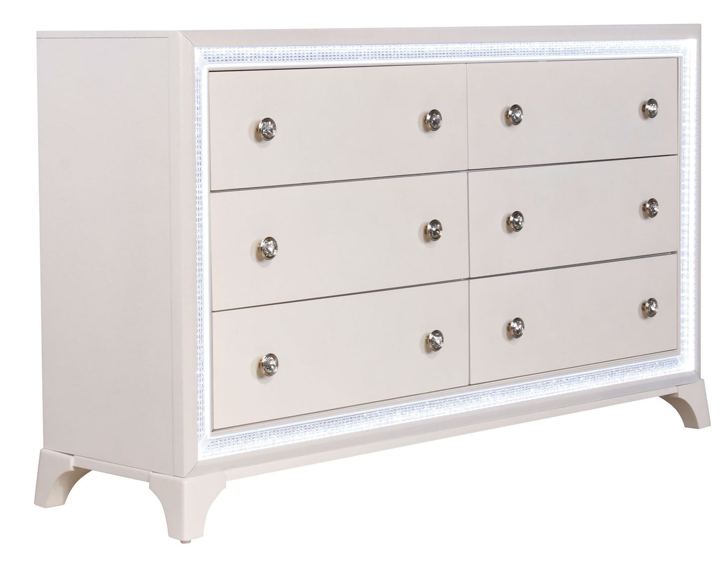 Cassie Illuminating Glam Dresser and Mirror, Shimmering Pearl Finish