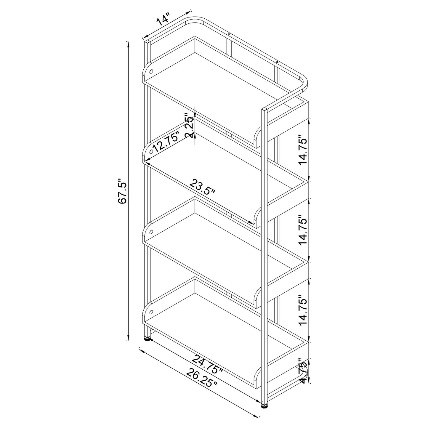 Ember 68-inch 4-shelf Bookshelf White High Gloss and Chrome