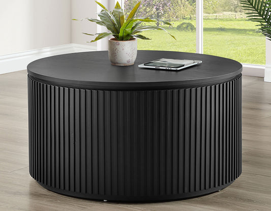 Colvin 36" Round Castered Coffee Table, Black Finish