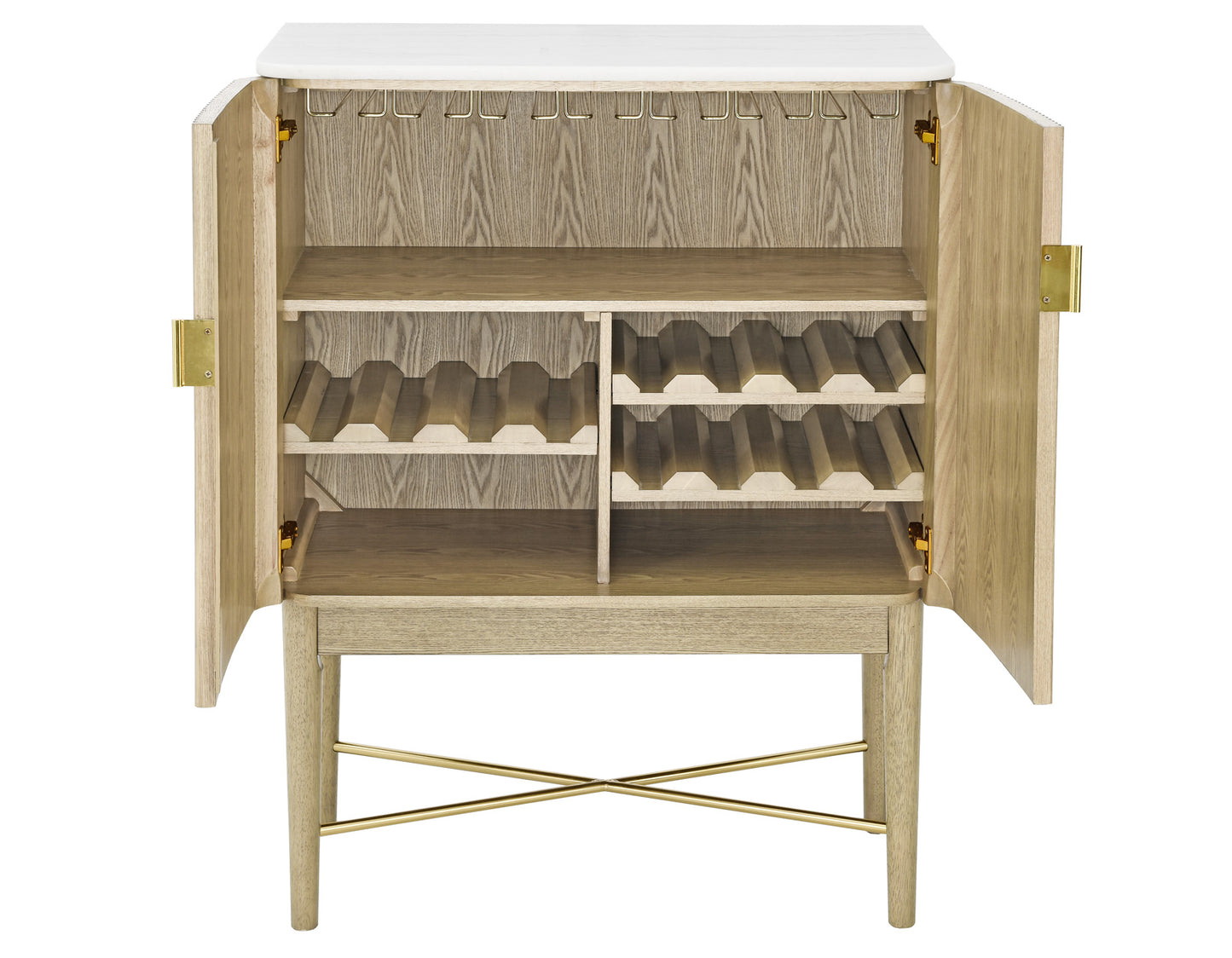 Vida Marble Top WIne Cabinet, Blonde Finish