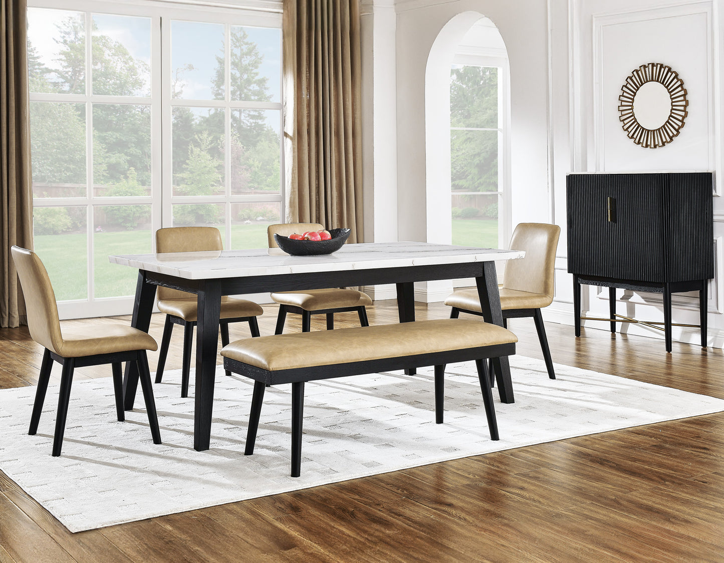 Vida 72″ White Marble Top Dining Table, Black Finish