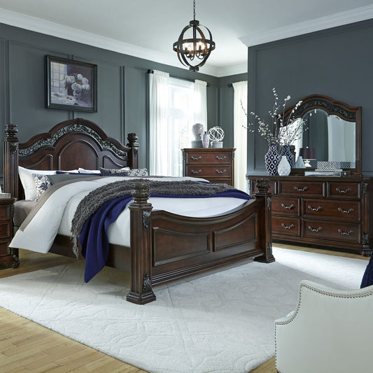 Messina Estates - King California Poster Bed, Dresser & Mirror, Chest