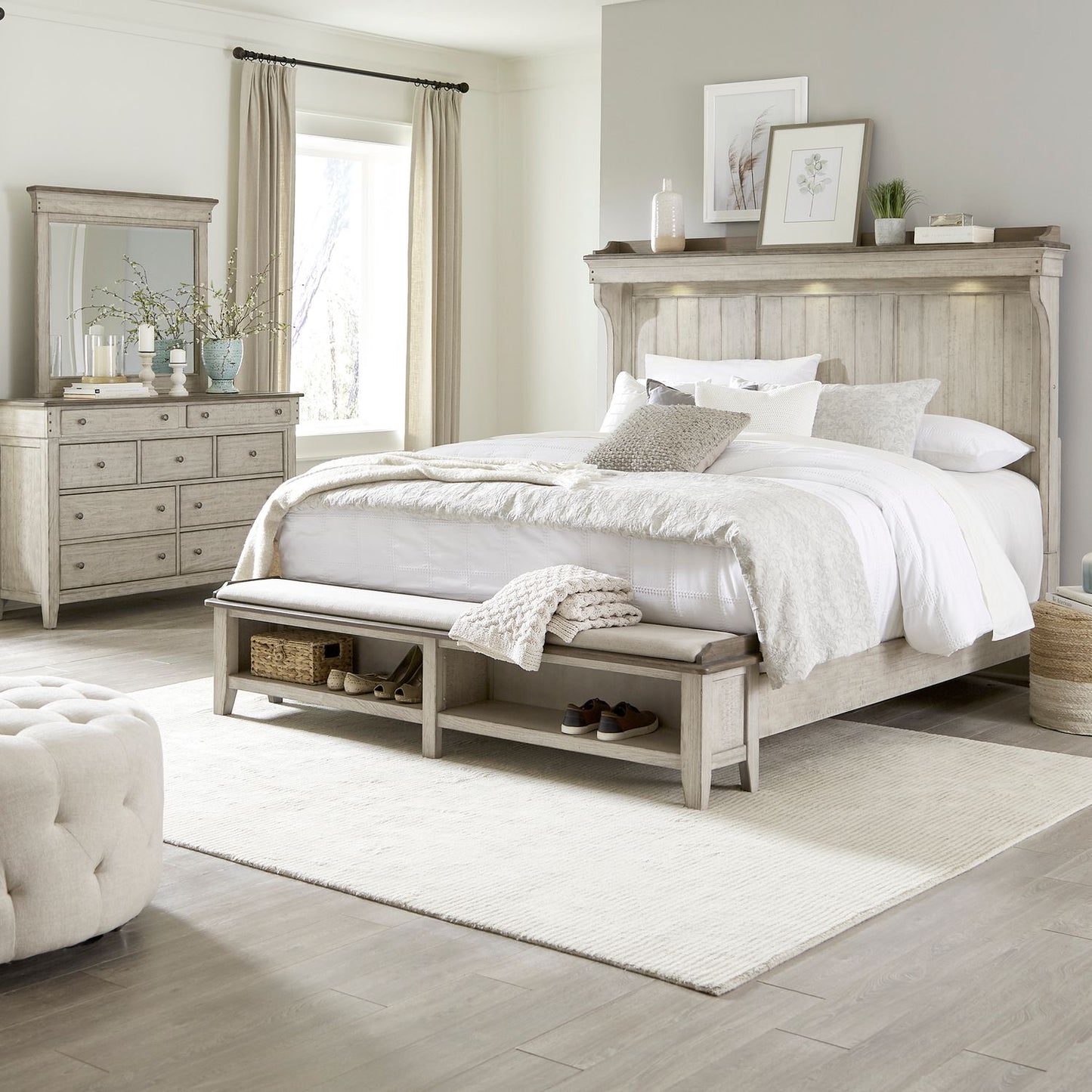 Ivy Hollow - King California Mantle Storage Bed, Dresser & Mirror