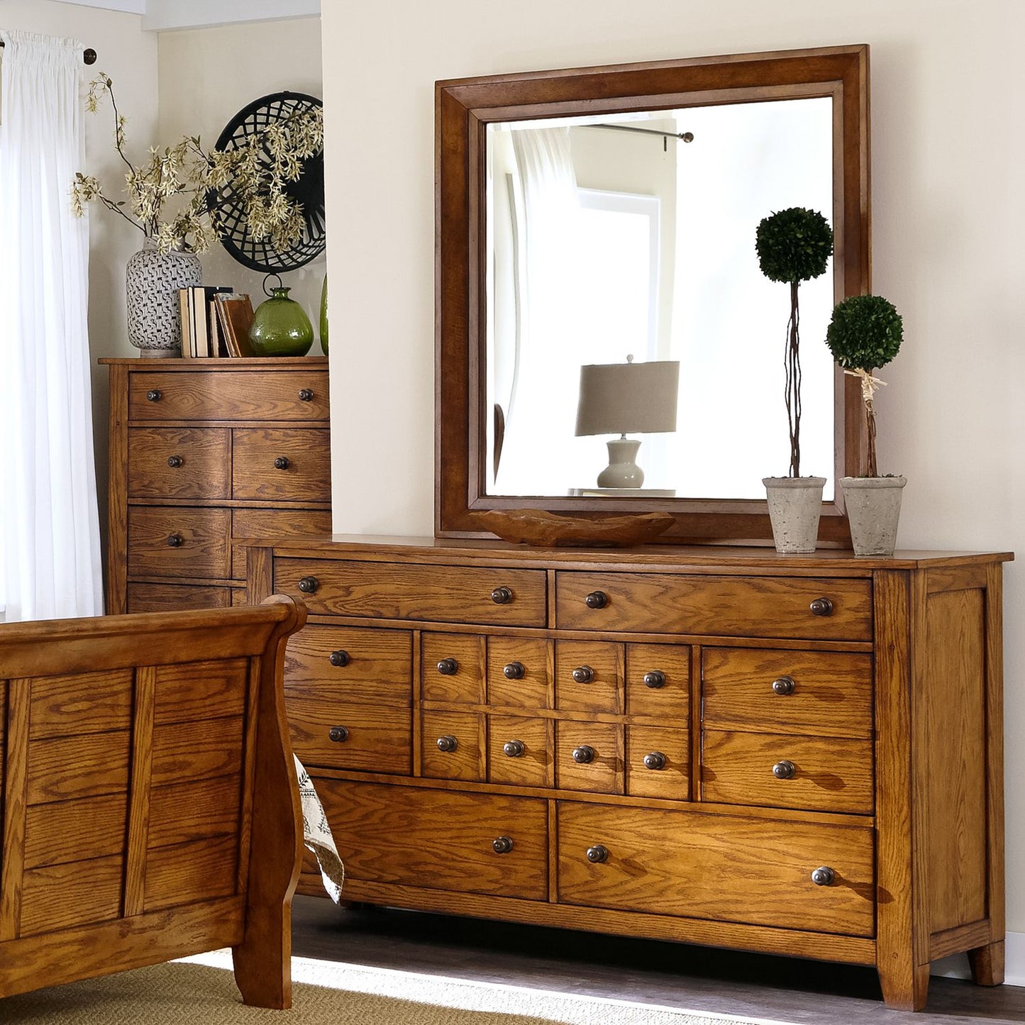 Grandpas Cabin - King Sleigh Bed, Dresser & Mirror, Chest, Night Stand