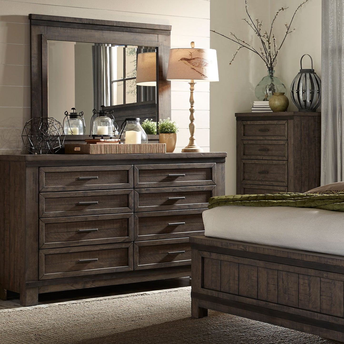 Thornwood Hills - King Two Sided Storage Bed, Dresser & Mirror, Night Stand