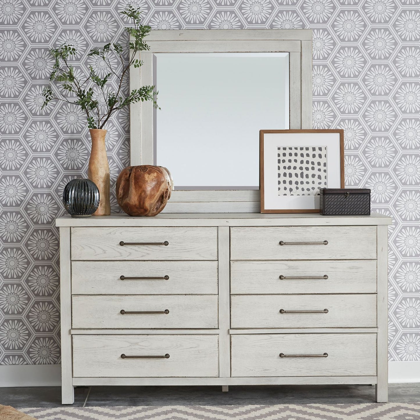 Modern Farmhouse - King California Platform Bed, Dresser & Mirror, Night Stand
