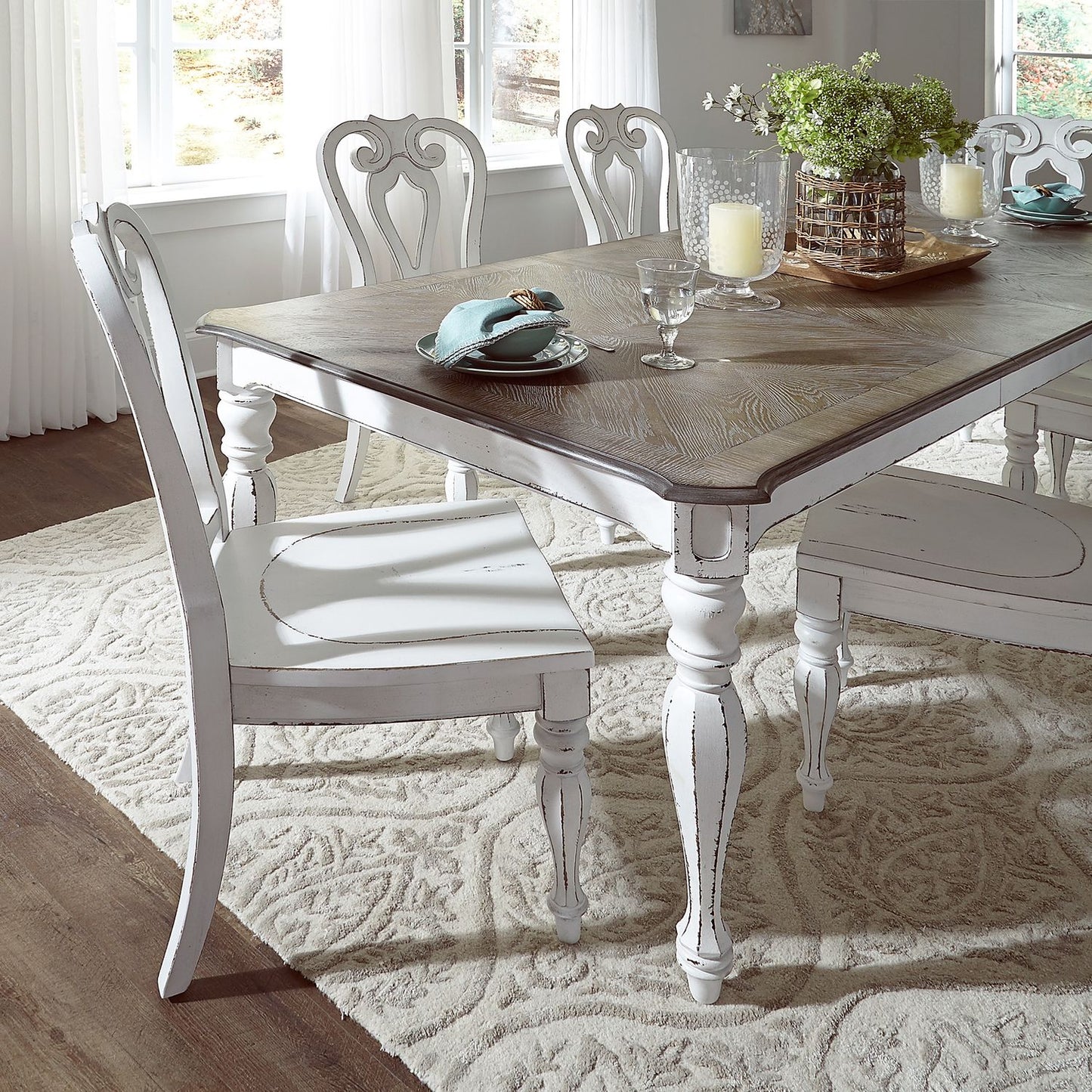 Magnolia Manor - Opt 7 Piece Leg Table Set