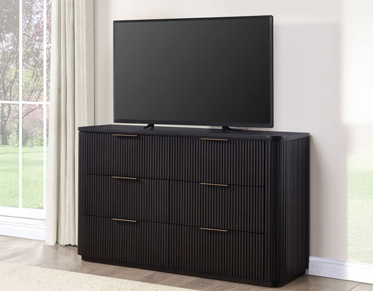 Henry 65" 6-Drawer Reeded Dresser, Espresso Finish