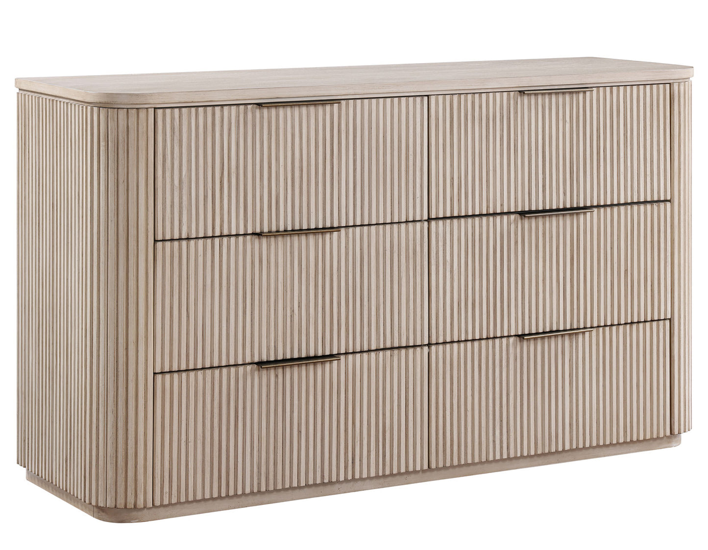 Henry 65" 6-Drawer Reeded Dresser, Tan Finish