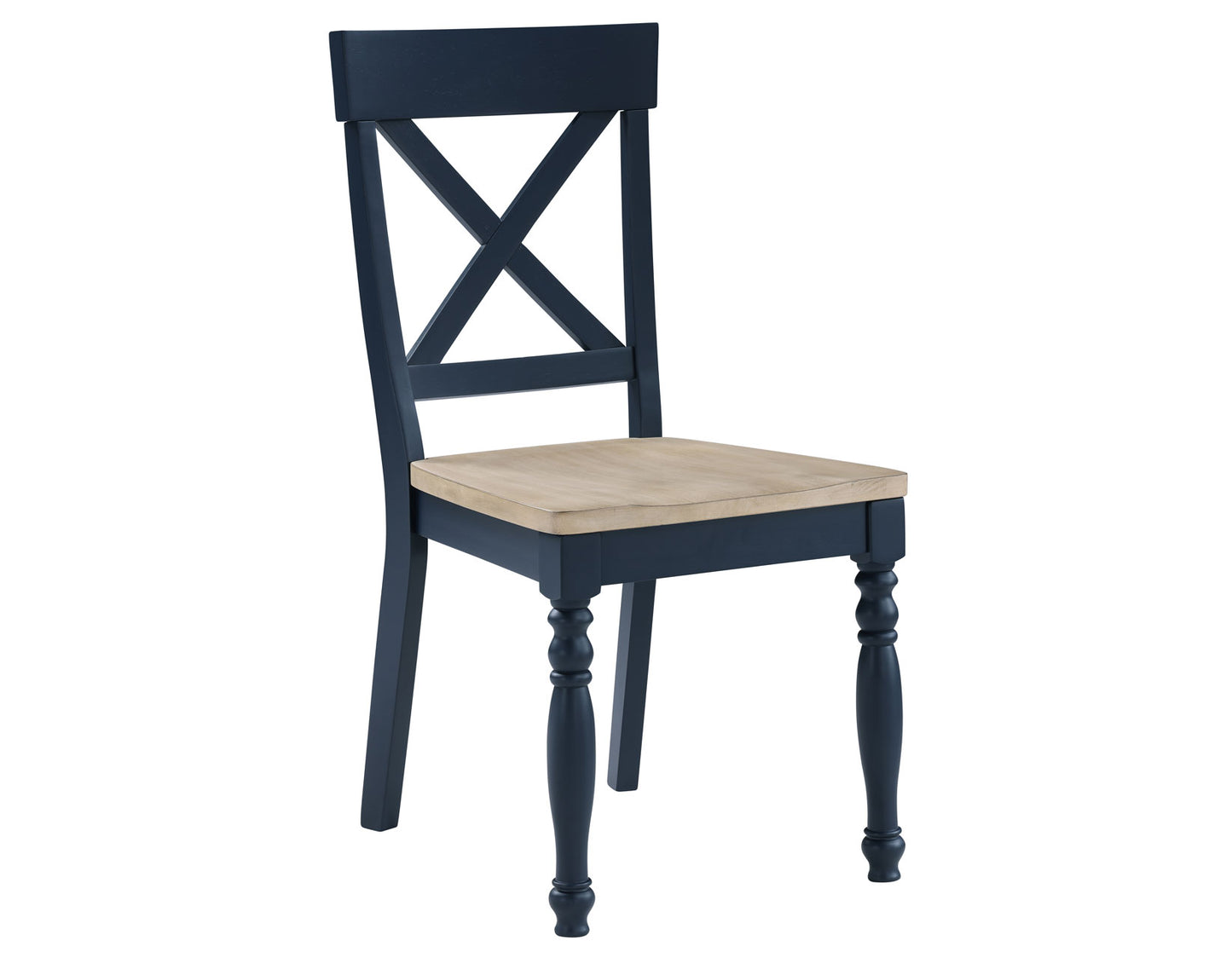 Darcy Solid Wood Side Chair, Midnight Blue and Natural Finish