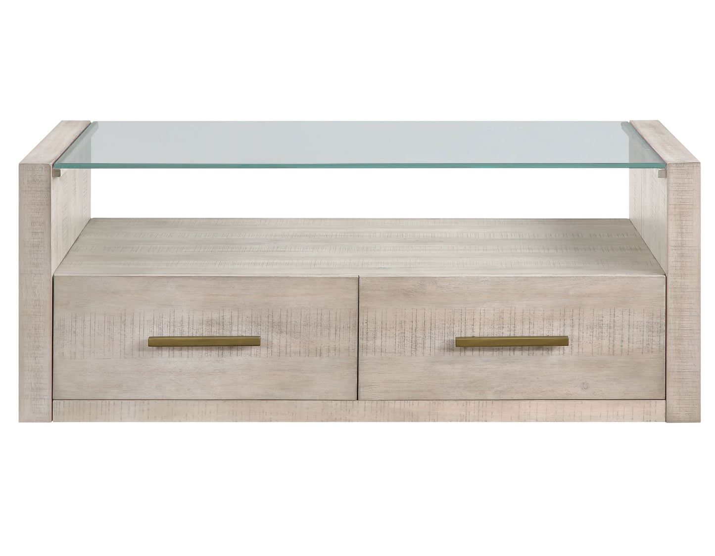 Garland Castered Glass Top Coffee Table, Washed Parchment Finish