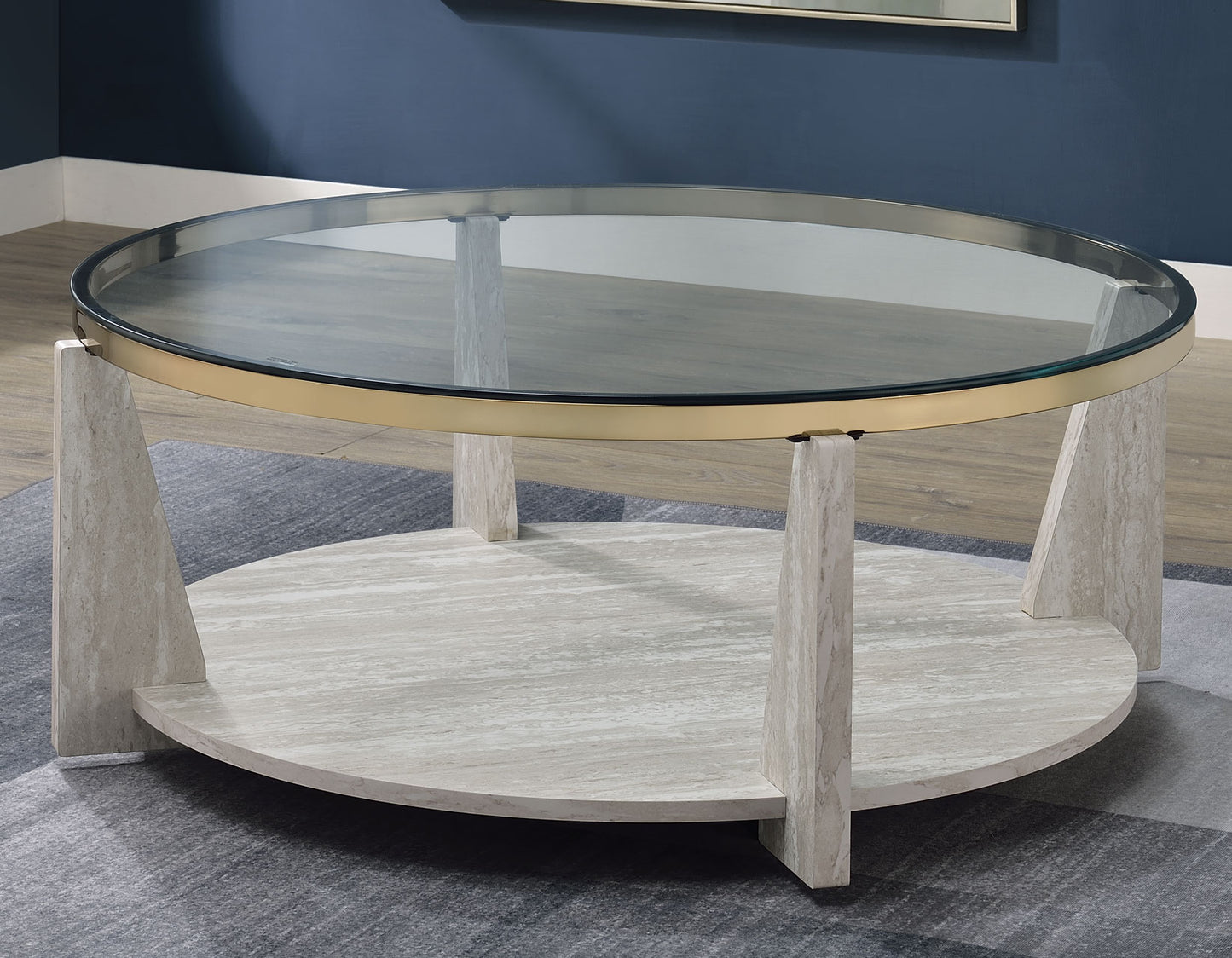 Wanda 42" Round Glass Top Coffee Table with Casters